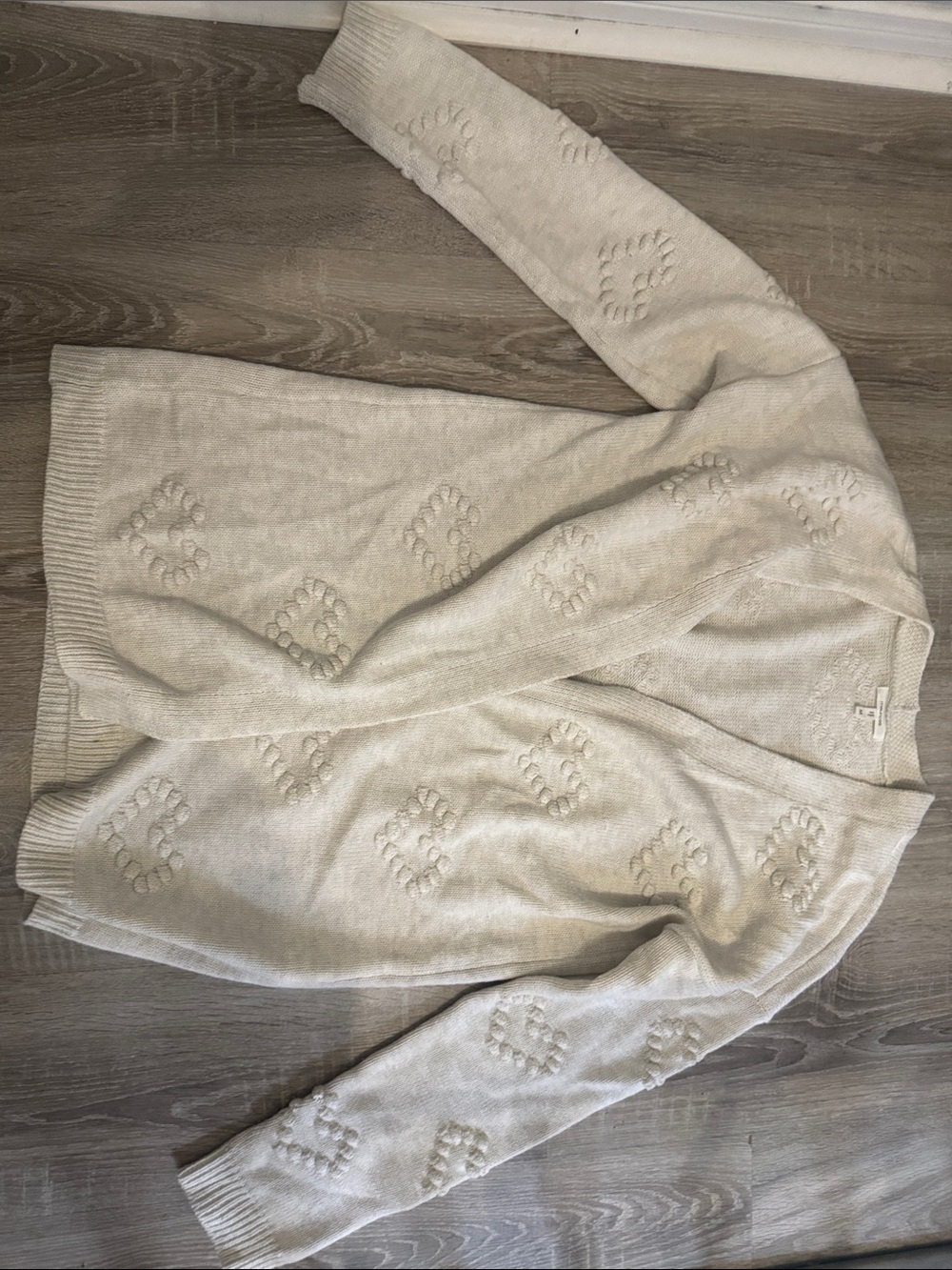 Women's Cream Textured Open Cardigan Sweater